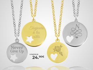 Collier acier doré grande médaille étoile à personnaliser