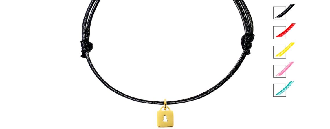 Bracelet cordon ajustable cadenas acier doré