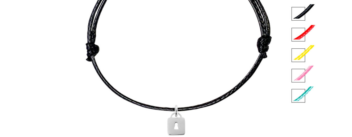 Bracelet cordon ajustable cadenas acier argenté