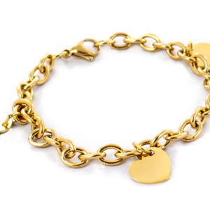 Bracelet chaîne 3 petits coeurs acier doré à personnaliser