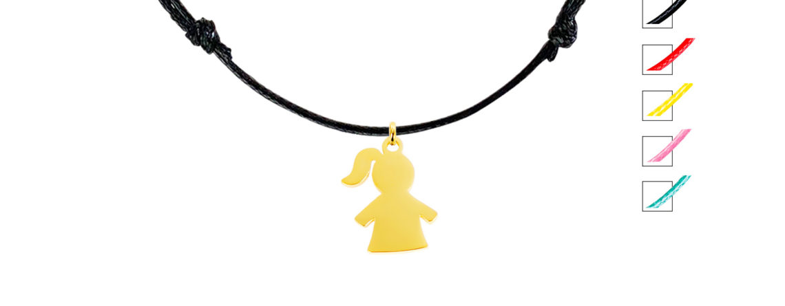 Collier cordon ajustable orné d'un pendentif petite fille doré