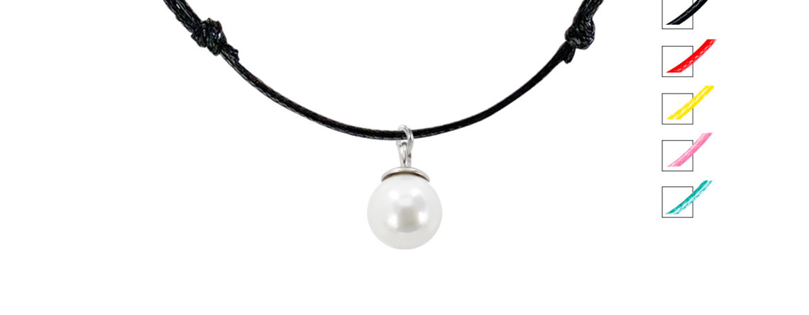 Collier cordon ajustable orné d'une perle blanche 6mm argent