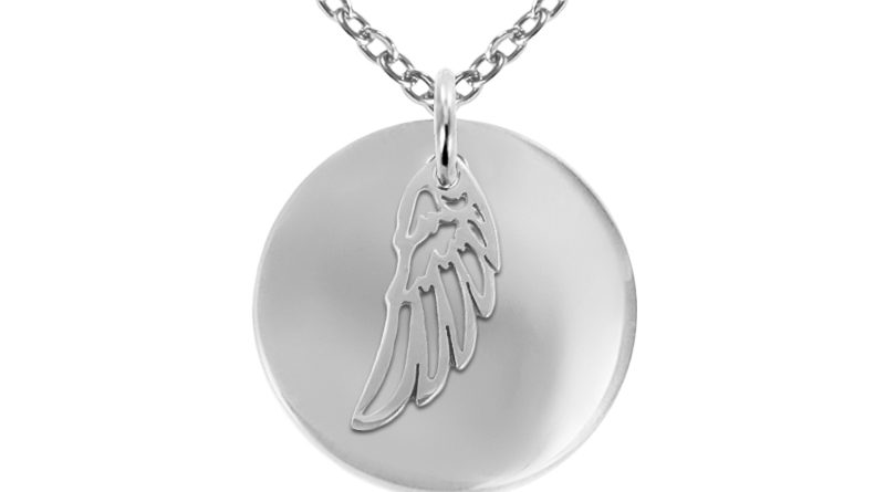 Collier grande médaille et aile d'ange acier à personnaliser