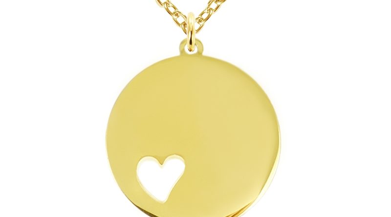 Collier grande médaille coeur acier doré à personnaliser