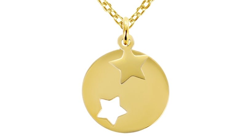 Collier médaille étoile et étoile acier doré à personnaliser
