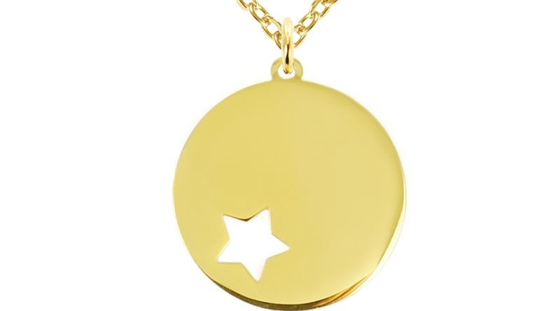 Collier acier doré grande médaille étoile à personnaliser