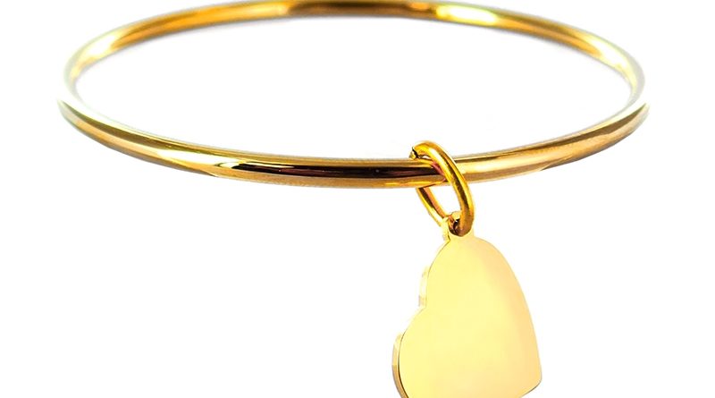 Bracelet jonc coeur acier doré à personnaliser