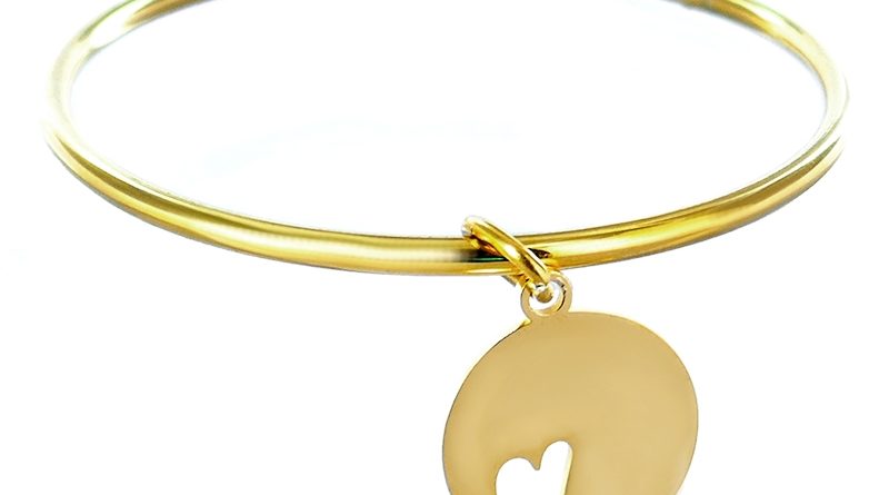 Bracelet jonc médaille coeur acier doré à personnaliser
