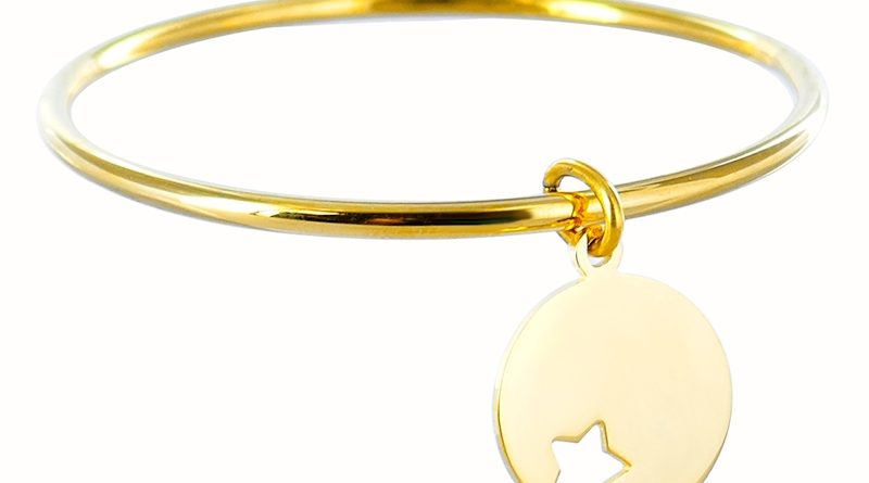 Bracelet jonc médaille étoile acier doré à personnaliser