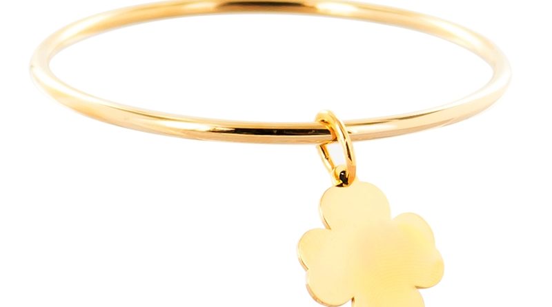 Bracelet jonc acier doré trèfle à personnaliser