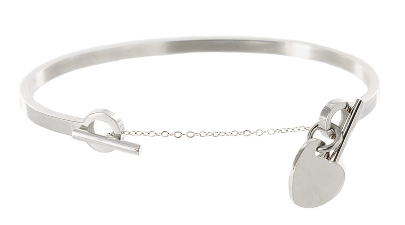 Bracelet jonc fermoir chaine T et coeur à personnaliser