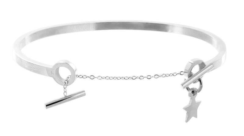 Bracelet jonc acier fermoir chaine T étoile