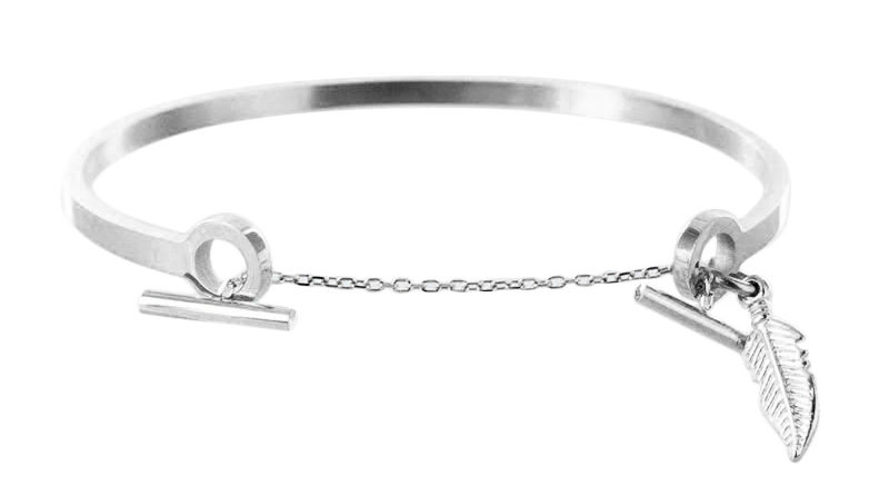 Bracelet jonc fermoir chaine T et plume