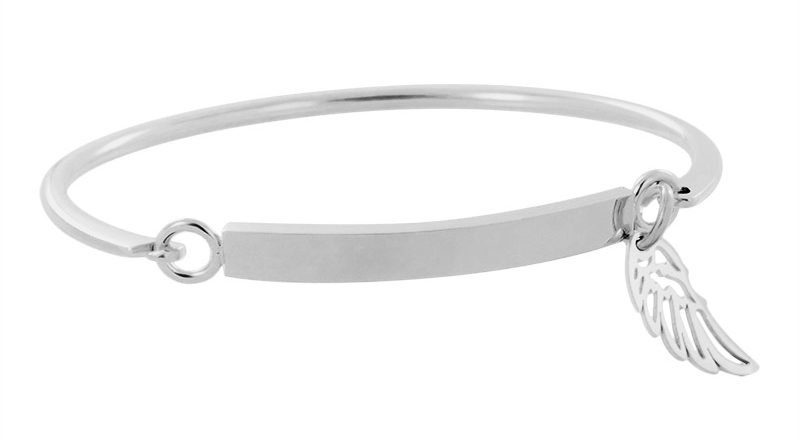 Bracelet jonc gourmette acier aile d'ange à personnaliser