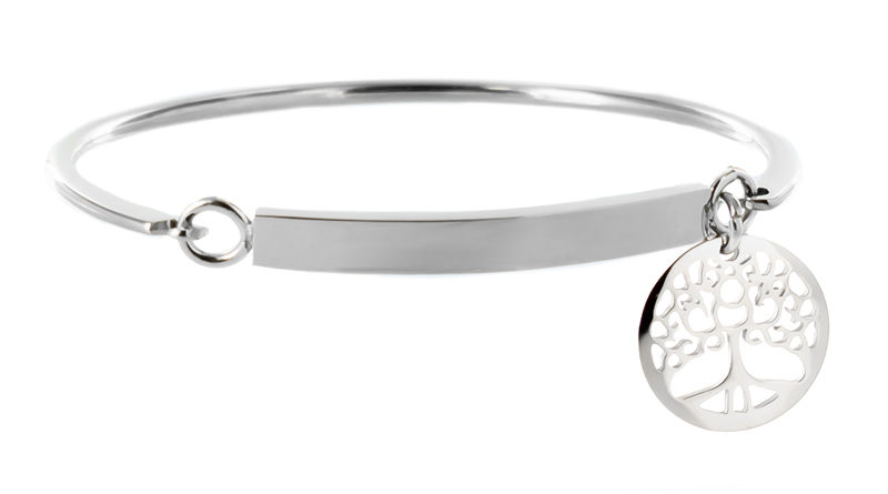Bracelet jonc gourmette à personnaliser et arbre de vie