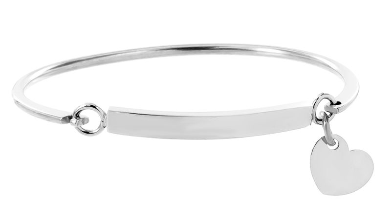 Bracelet jonc gourmette acier et coeur à personnaliser