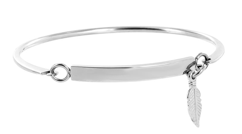 Bracelet jonc gourmette à personnaliser et petite plume