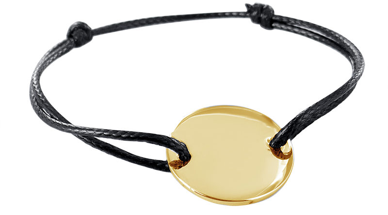Bracelet cordon noir et médaille acier à personnaliser -