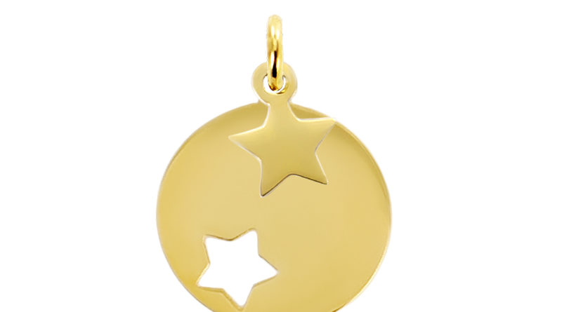 Pendentif médaille étoile et étoile acier doré à personnaliser