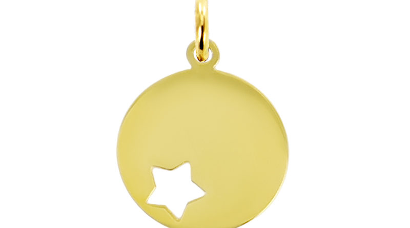 Pendentif acier doré petite médaille étoile à personnaliser