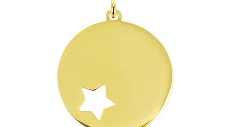 Pendentif acier doré grande médaille étoile à personnaliser
