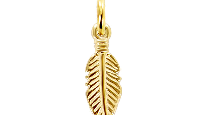 Pendentif plume en acier doré