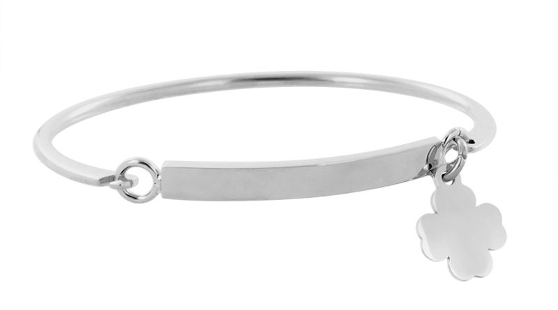 Bracelet jonc gourmette acier trèfle à personnaliser
