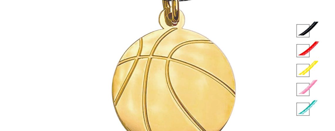 Collier cordon ajustable orné d'un pendentif ballon de basket doré