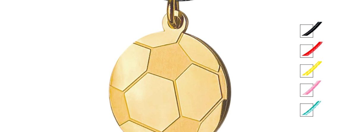 Collier cordon ajustable orné d'un pendentif ballon de foot doré