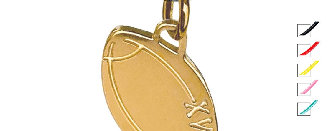Collier cordon ajustable orné d'un pendentif ballon de rugby doré