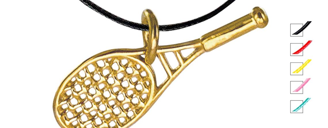 Collier cordon ajustable orné d'un pendentif raquette de tennis doré