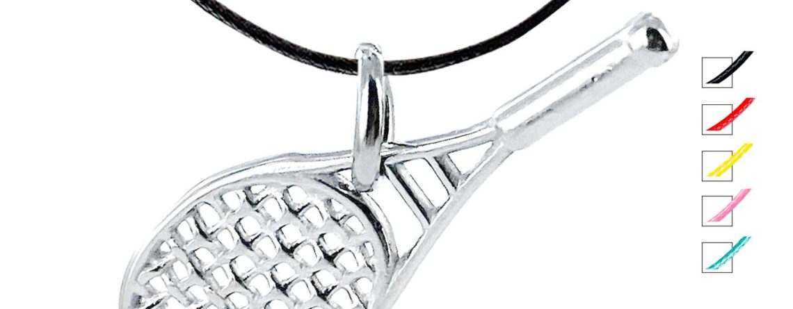 Collier cordon ajustable orné d'un pendentif raquette de tennis argenté