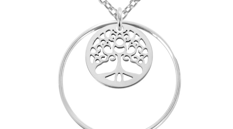 Collier simple ellipse et arbre de vie acier