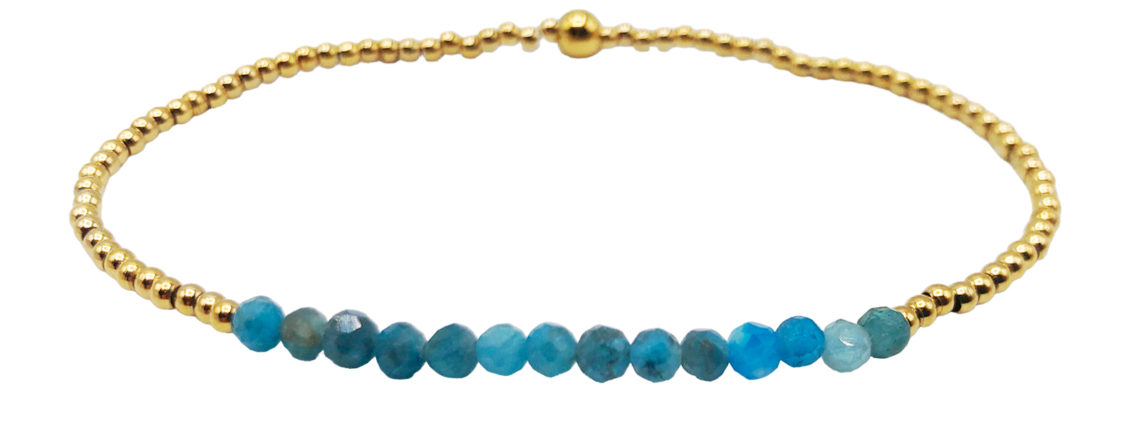 Bracelet orné de perles naturelles (Apatite) et acier inoxydable doré