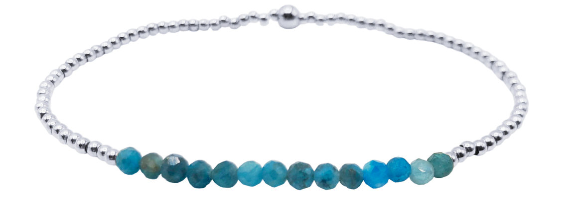 Bracelet orné de perles naturelles (Apatite) et acier inoxydable argenté