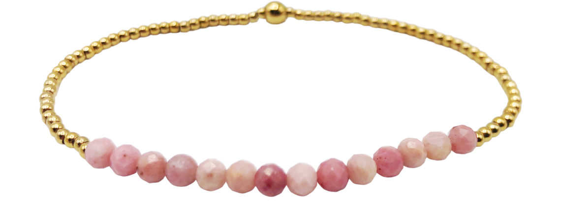 Bracelet orné de perles naturelles (Rhodonite) et acier inoxydable doré