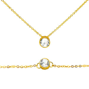 parure collier et bracelet doré orné de cristaux Autrichiens