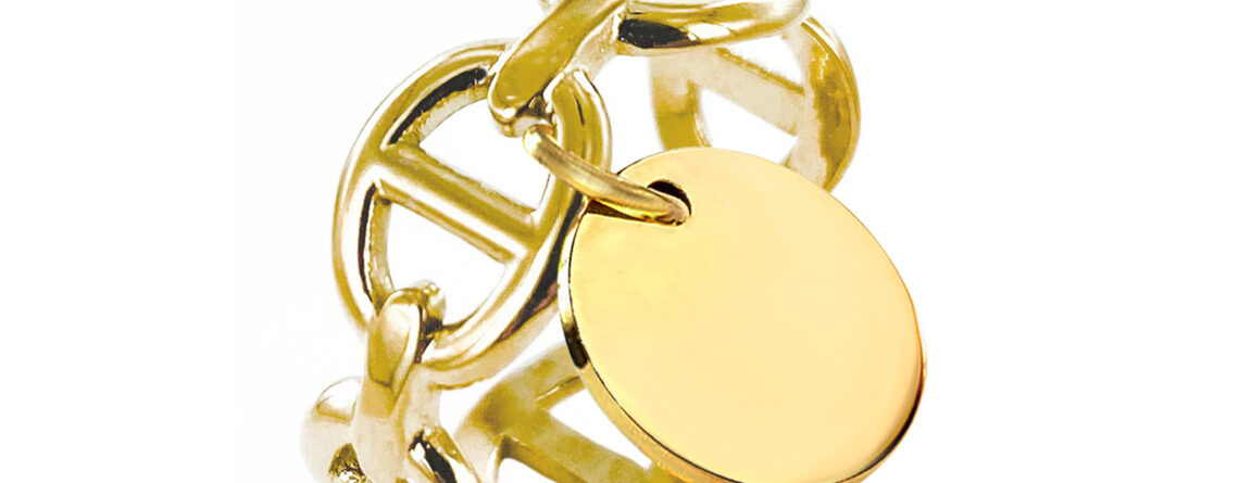 Bague ajustable "maille marine & médaille" en acier inoxydable doré