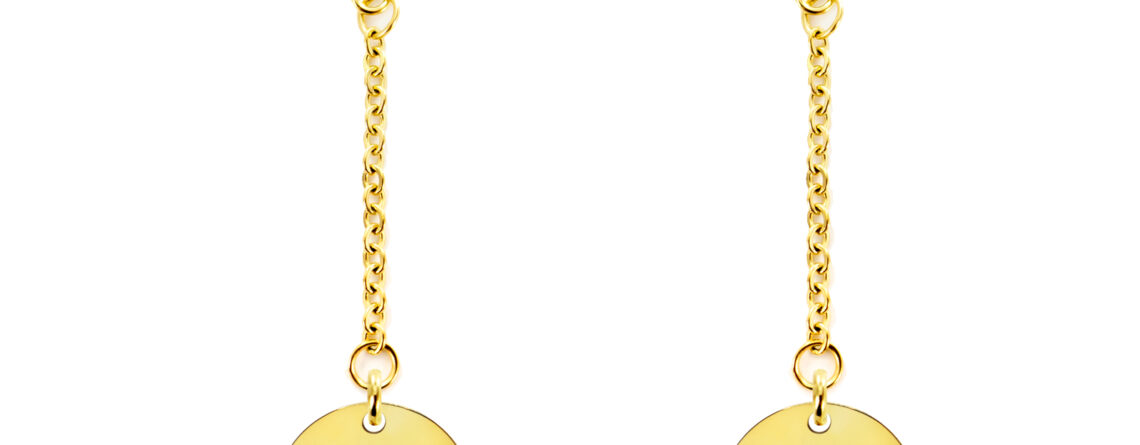 Boucles d'oreilles pendantes décorées de médailles rondes avec cœur ajouré en acier inoxydable doré
