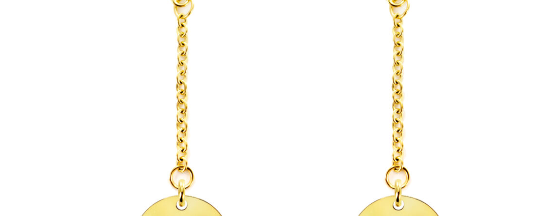 Boucles d'oreilles pendantes décorées de médailles rondes avec étoile ajourée en acier inoxydable doré