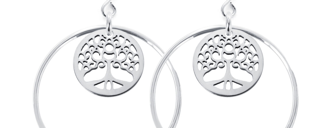 Boucles d'oreilles ellipse et arbre de vie acier