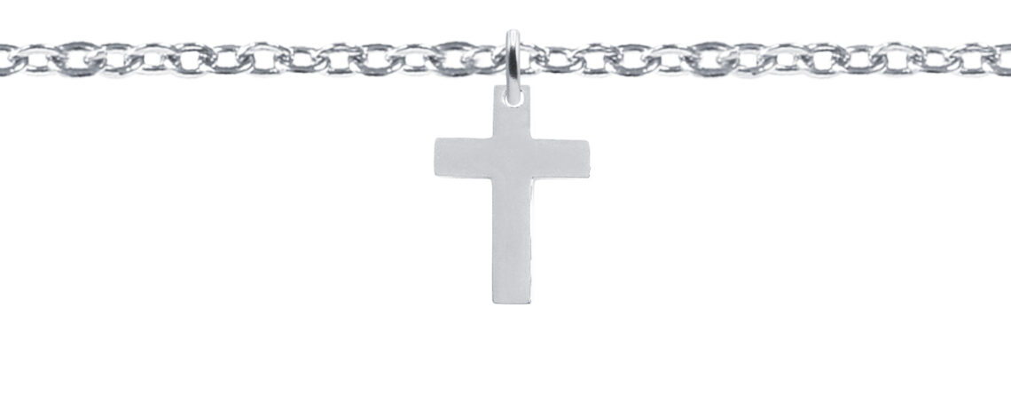 Chaîne de cheville agrémentée d'une pampille croix en acier inoxydable argenté