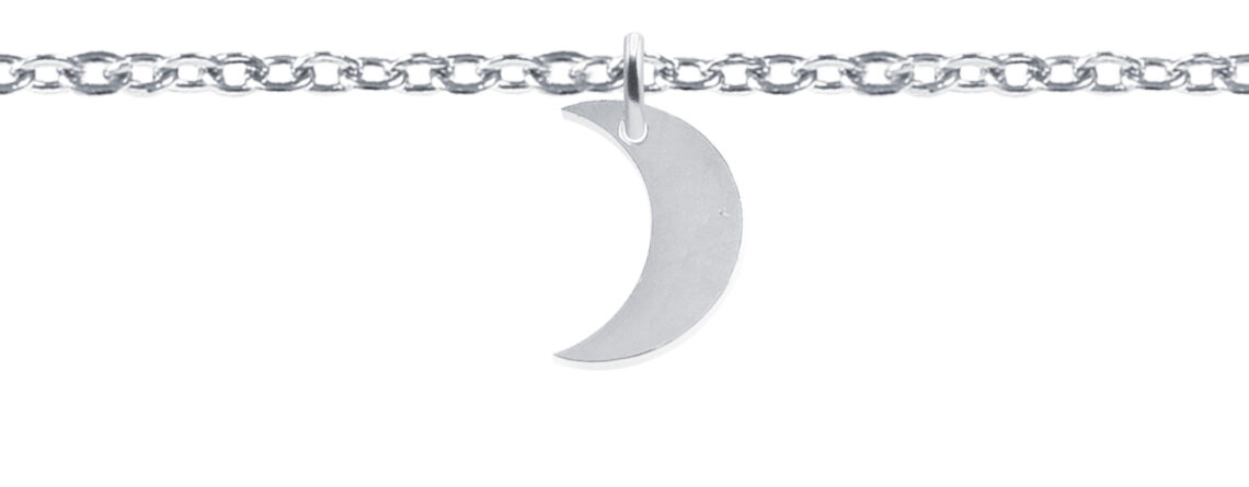 Chaîne de cheville agrémentée d'une pampille lune en acier inoxydable argenté