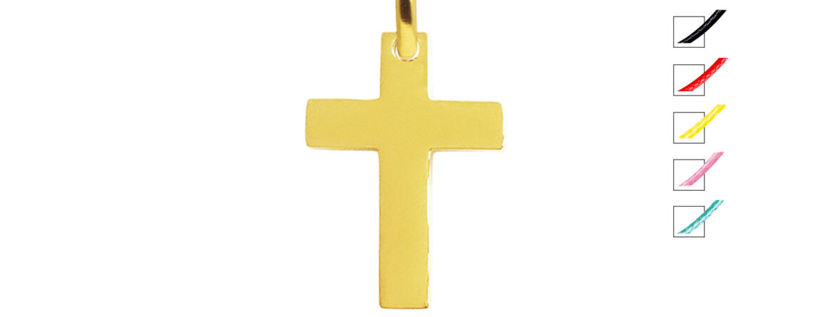 Collier cordon ajustable décoré d'un pendentif croix (14mm) en acier inoxydable doré