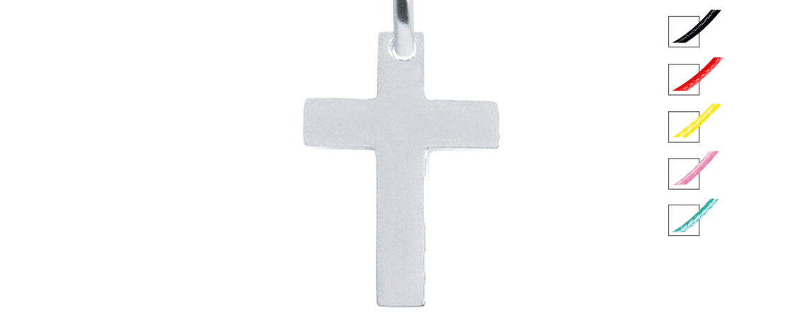 Collier cordon ajustable décoré d'un pendentif croix (14mm) en acier inoxydable argenté