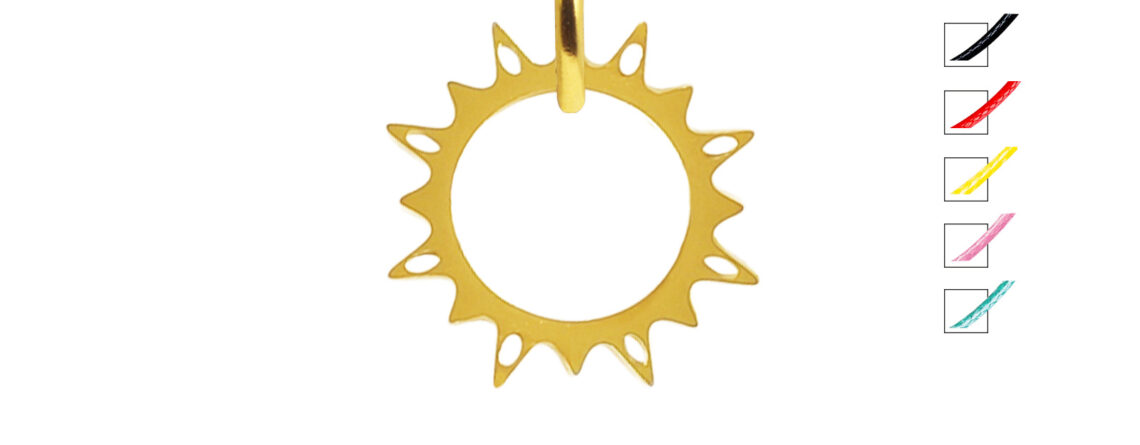 Collier cordon ajustable décoré d'un pendentif soleil en acier inoxydable doré