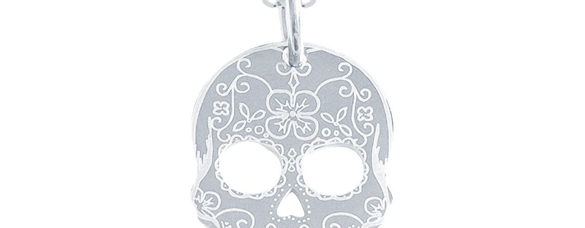 Collier orné d'un pendentif tête de mort (27mm) en acier inoxydable argenté