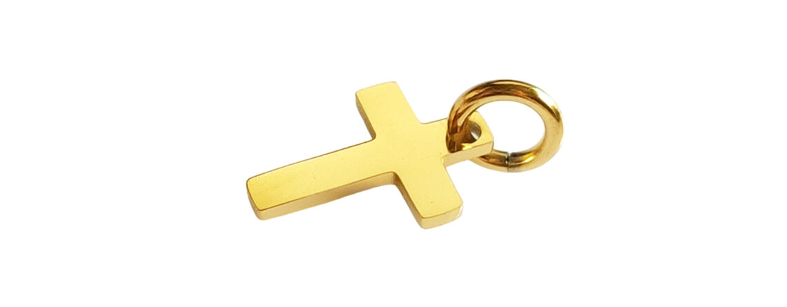 Pendentif croix à personnaliser en acier inoxydable doré - 14mm