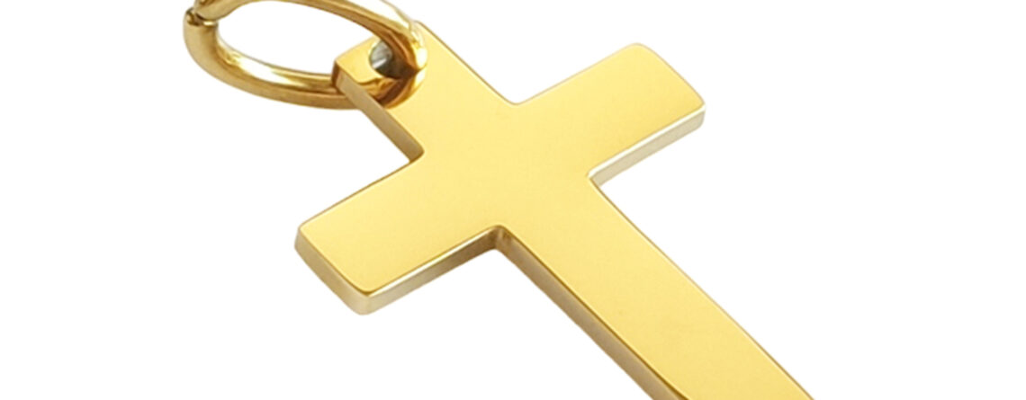 Pendentif croix à personnaliser en acier inoxydable doré - 25mm