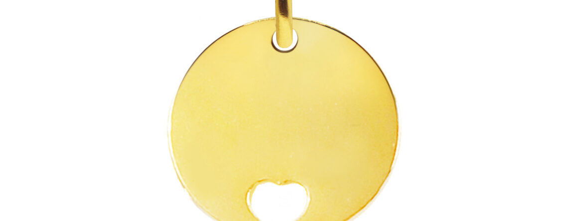 Pendentif médaille ronde à personnaliser avec cœur découpé en acier inoxydable doré - 14mm